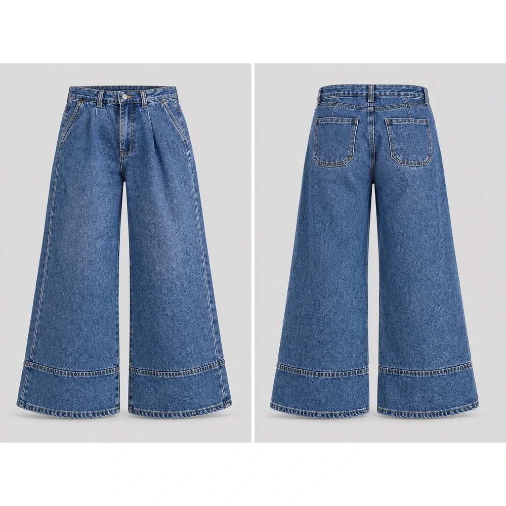 Habitual Jeans Womens 4/27 Blue Wide Leg Pleated High Rise LONG BOHO Y2K